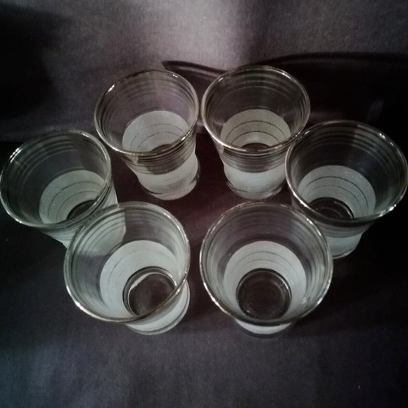 Vintage Art Deco FROST Nip Platinum Band Cocktail Glasses 3¼" and Ice Bowl - Picture 3 of 5